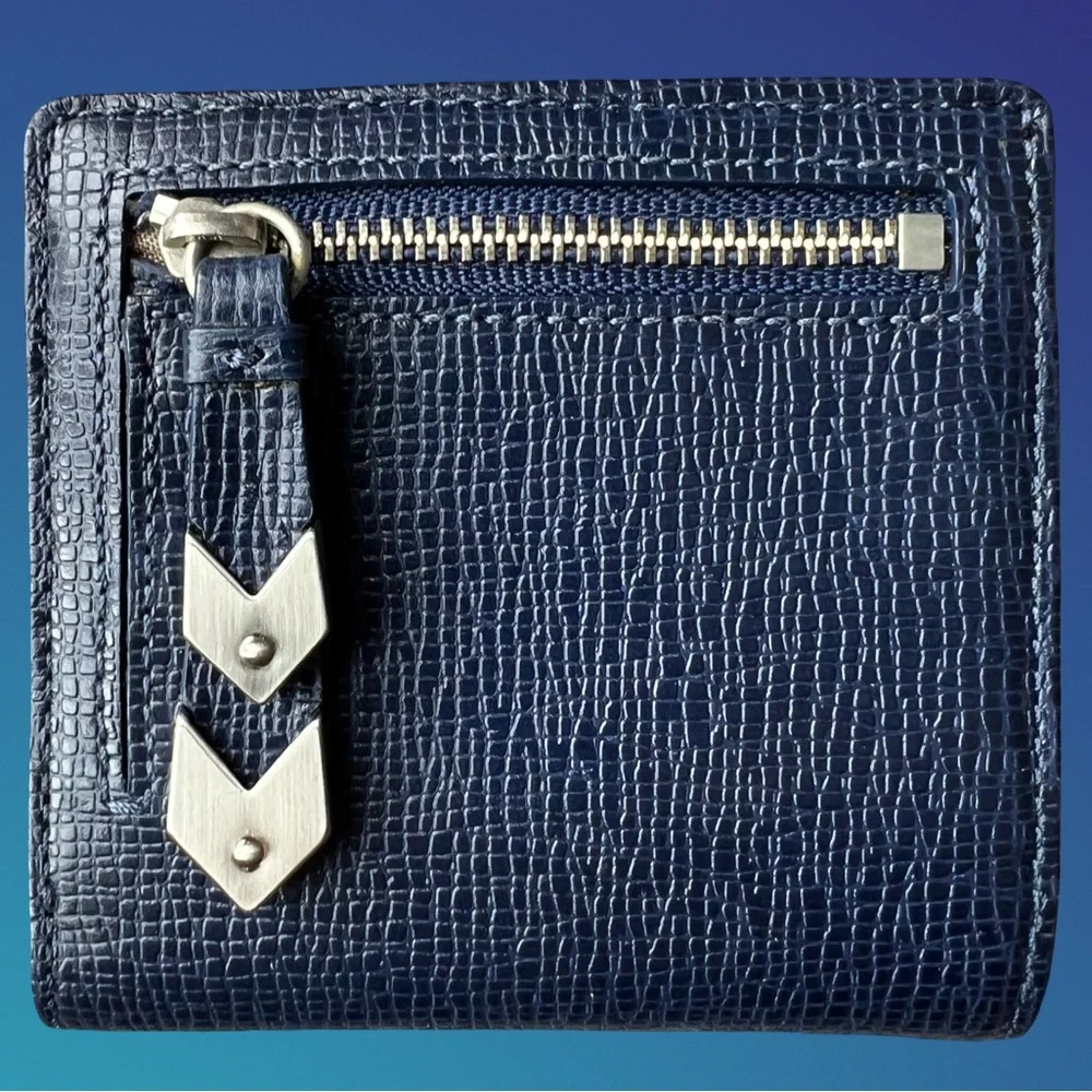 Cole Haan Blue Pebbled Leather Small Wallet/Card Holder - Picture 3 of 13